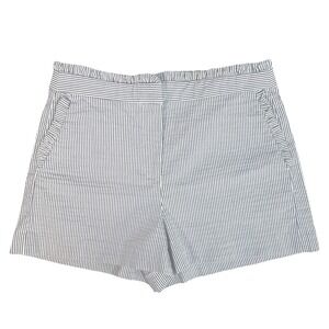 J‎ Crew High Rise Shorts  Blue White Striped Seersucker Ruffles Women's 6 Preppy